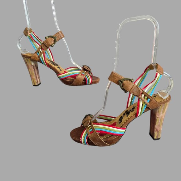 Naughty Monkey 4" Heel Multi Colored Strappy Buckle Sandals Women Size 8.5 - Picture 2 of 13